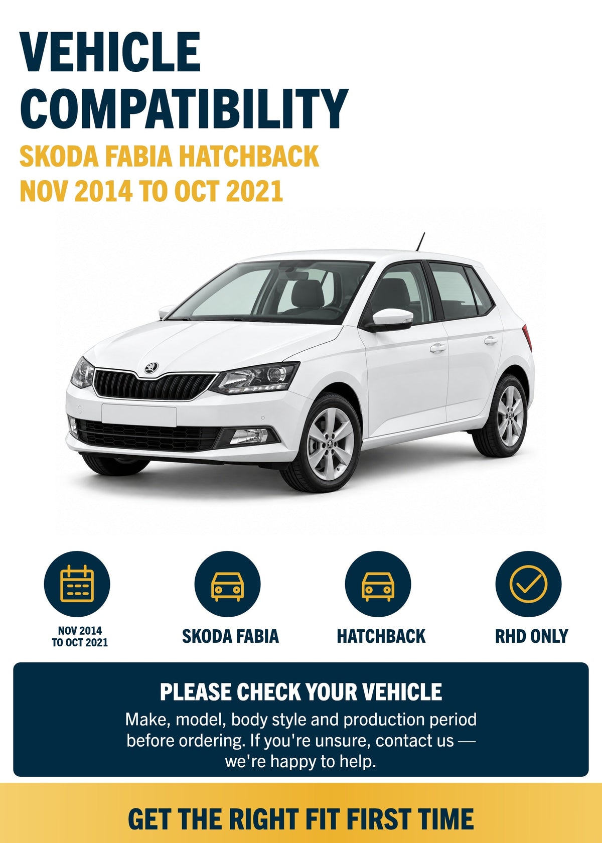 Skoda Fabia Hatchback Nov 2014 to Oct 2021 compatibility