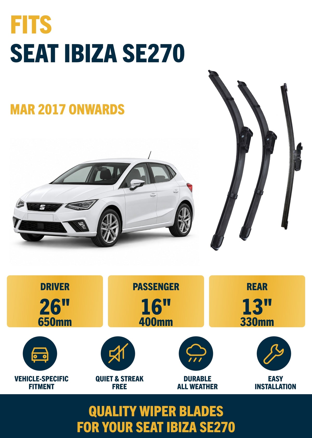 SEAT Ibiza SE270 Hatchback wiper blade overview