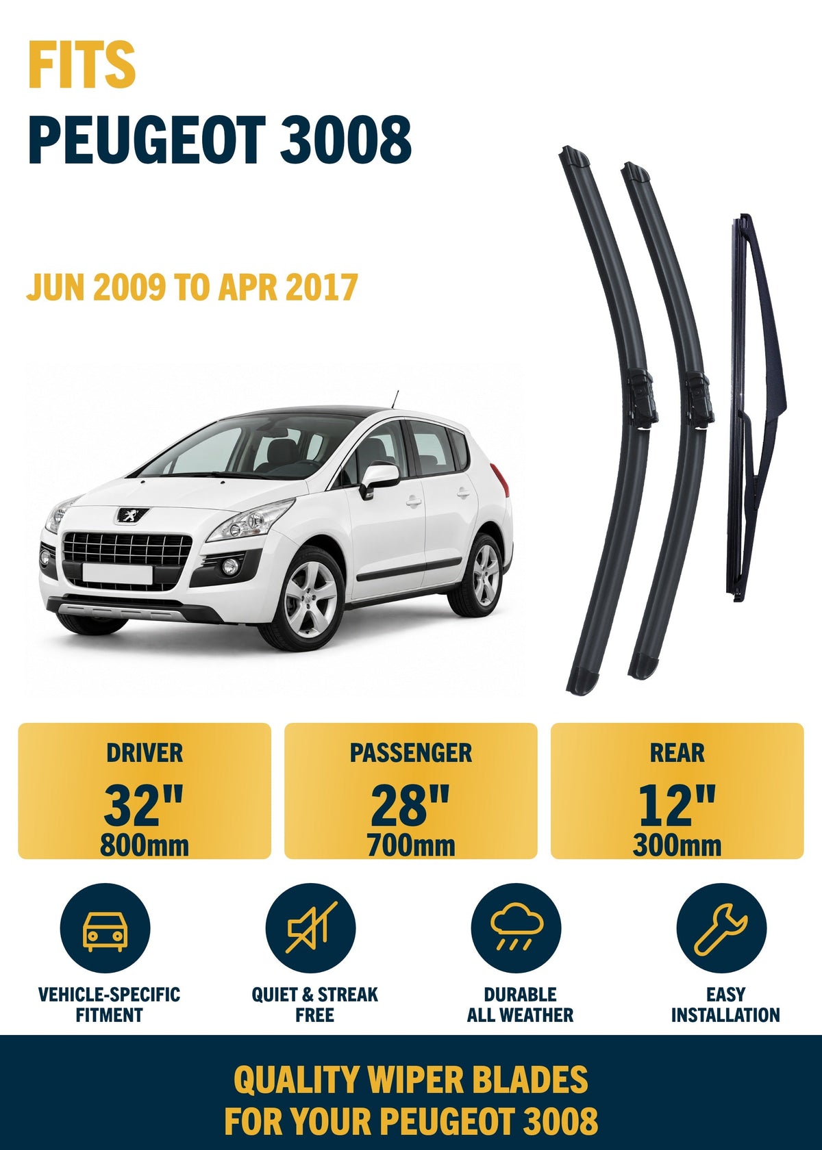 Peugeot 3008 MPV wiper blade overview